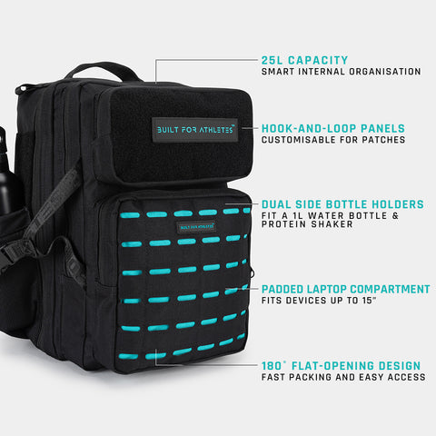 Black & Aqua Gym Backpack 25L