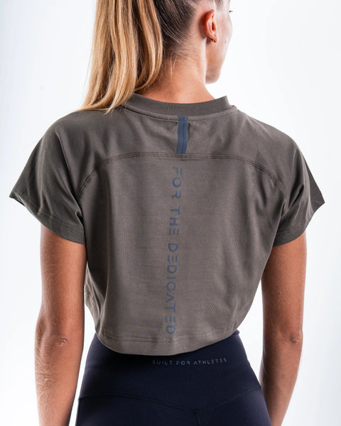Built For Athletes Womens Shirt Women's Washed Khaki Crop Training T-shirt
