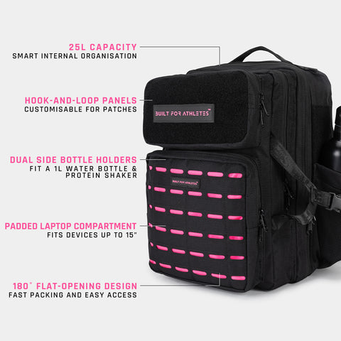 Mittelgroßer schwarzer & pinker Turnrucksack