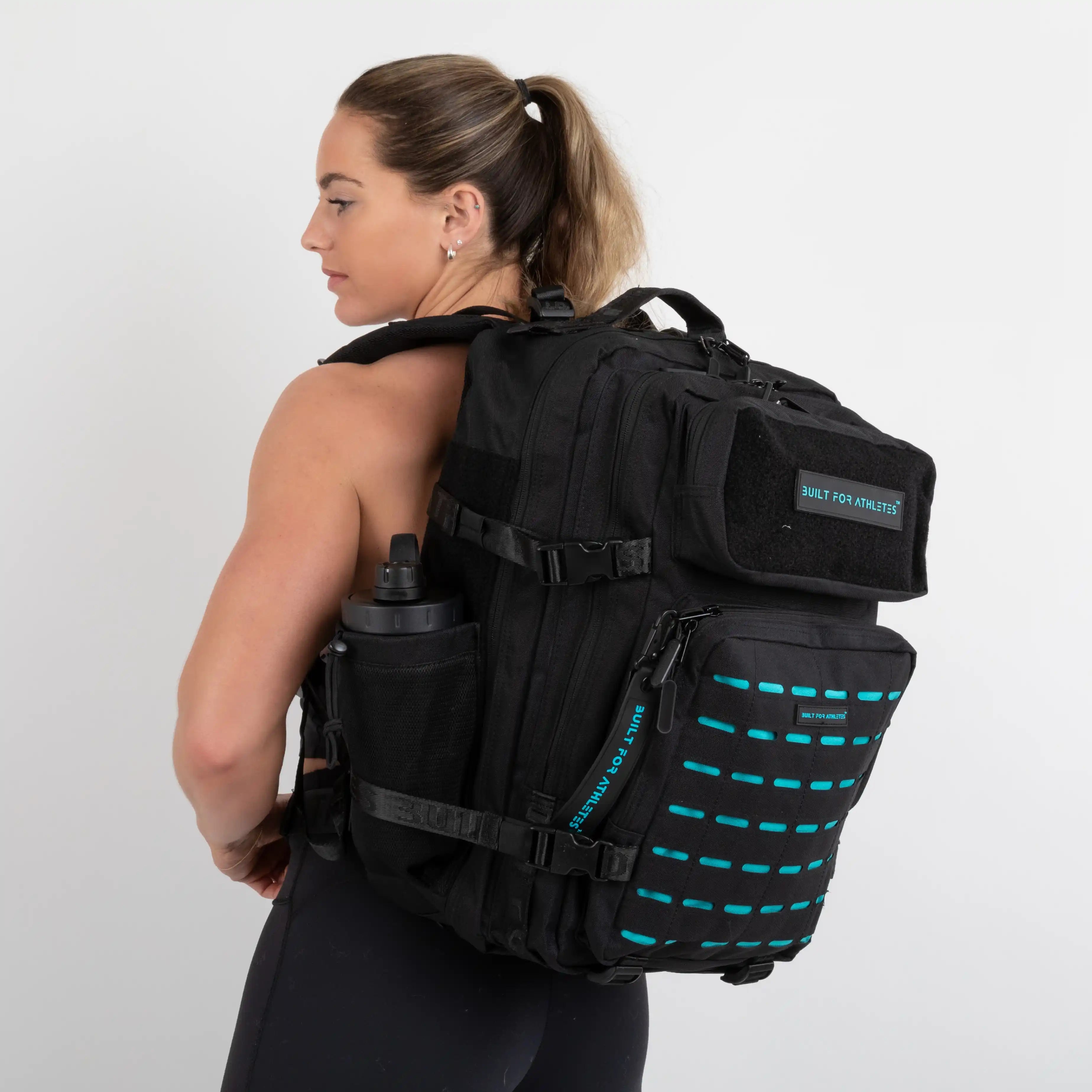 Built for Athletes Backpacks Large Black & Aqua Gym Backpack