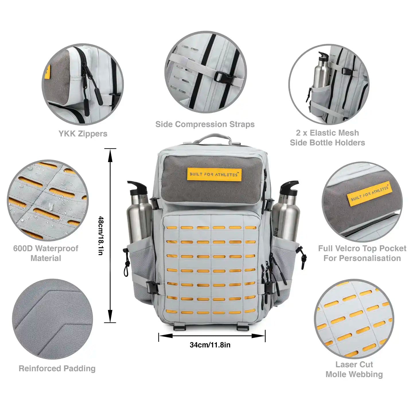 Built for Athletes Backpacks Large Grey & Yellow Gym Backpack