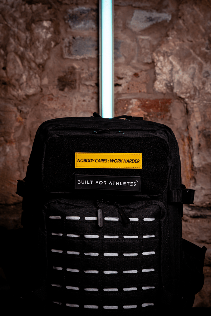 Built for Athletes Patches Black Text Yellow Back Nobody Cares : Work Harder Patch