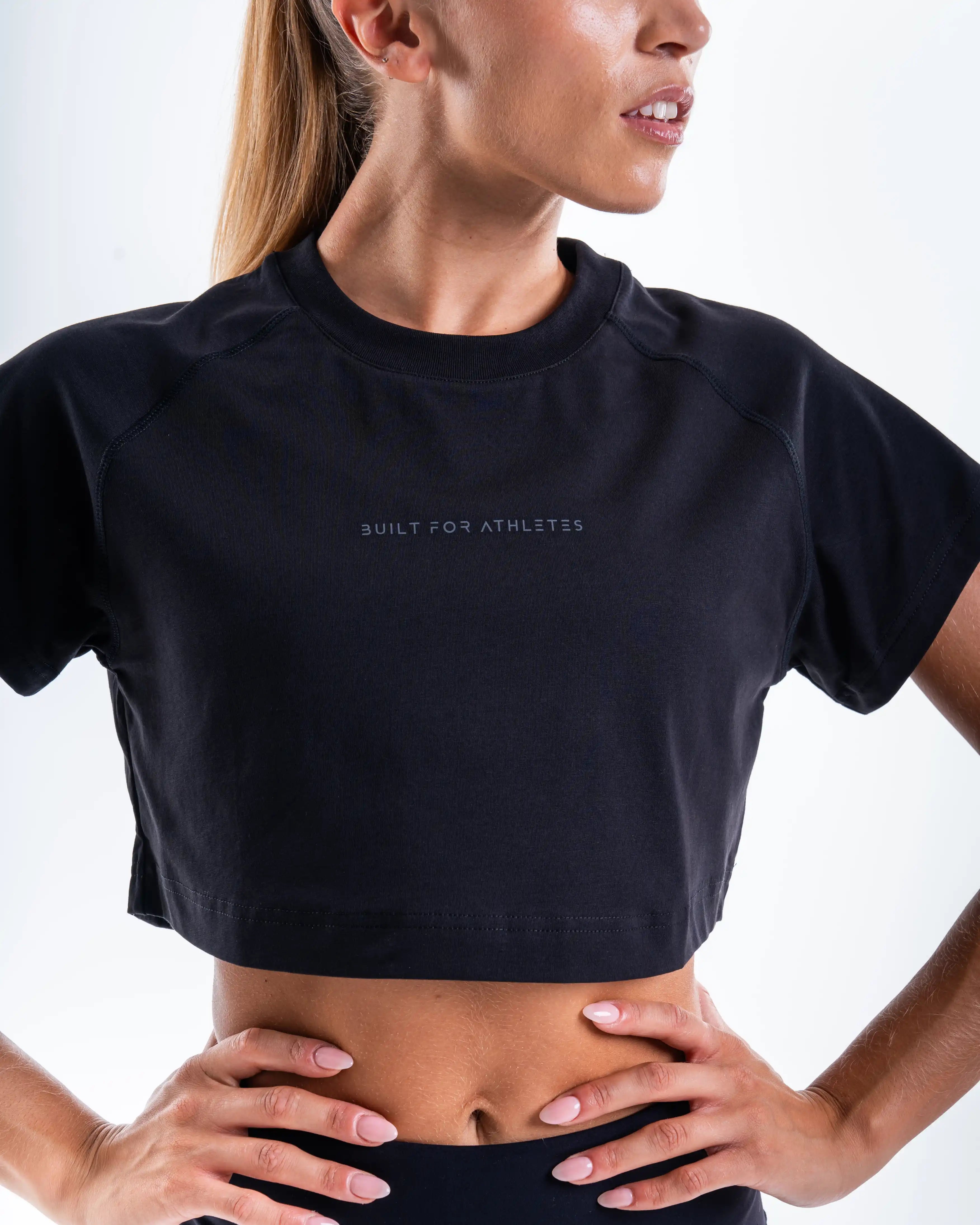 Women’s Black Crop Training T-Shirt – Built for Athletes™
