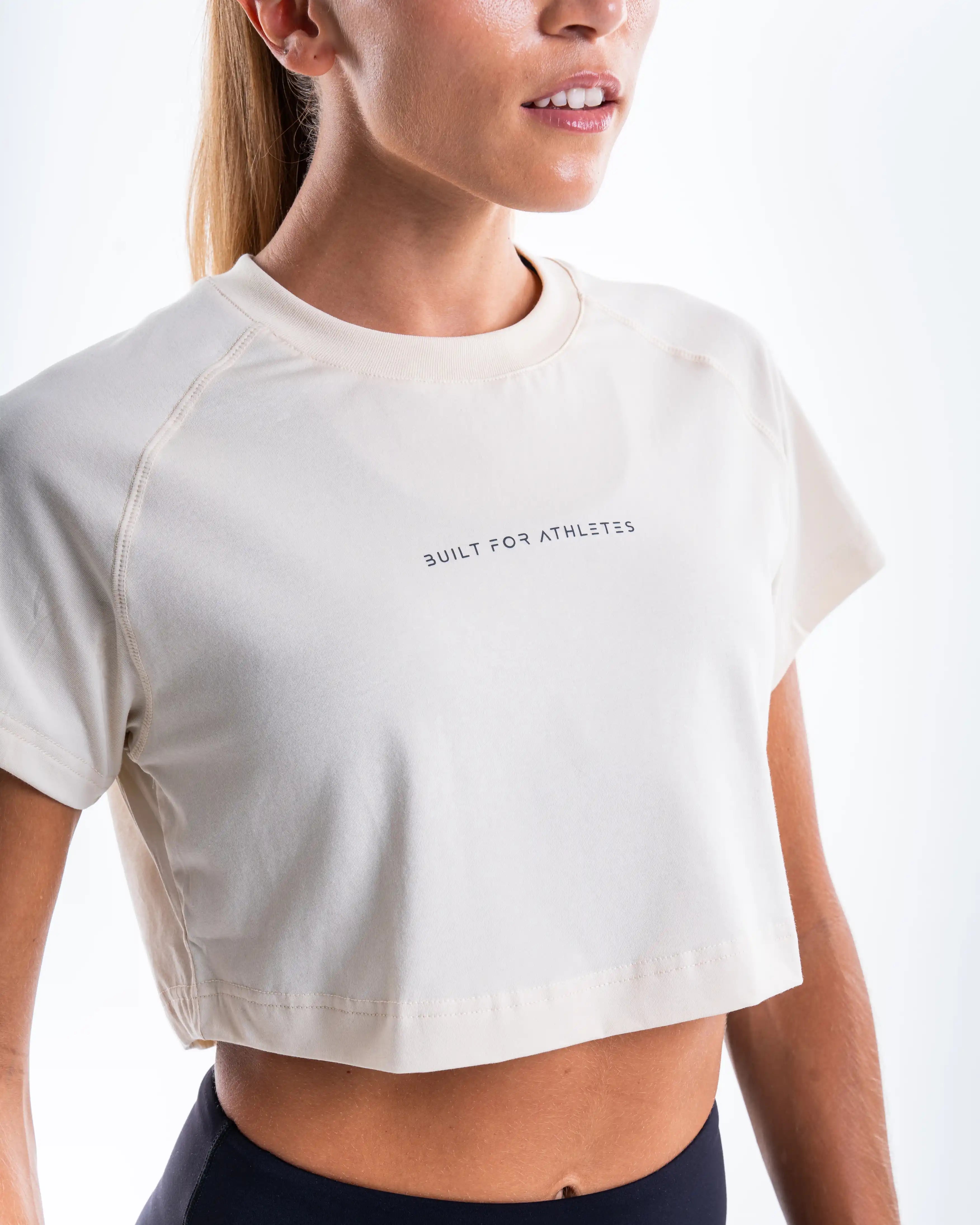 Women’s Ecru Crop Training T-shirt – Built for Athletes™
