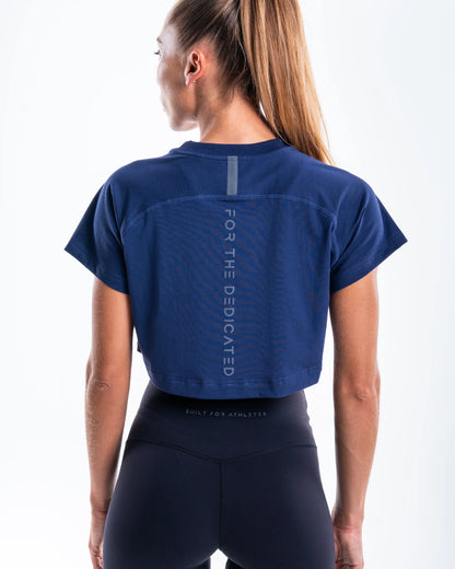 Marineblaues Crop-Trainings-T-Shirt für Frauen