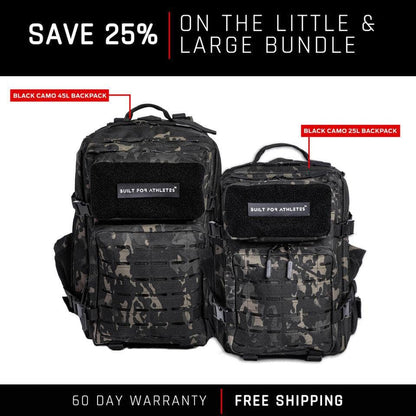 Gebaut für Athleten Bundles Small & Large Black Camo Backpack Bundle